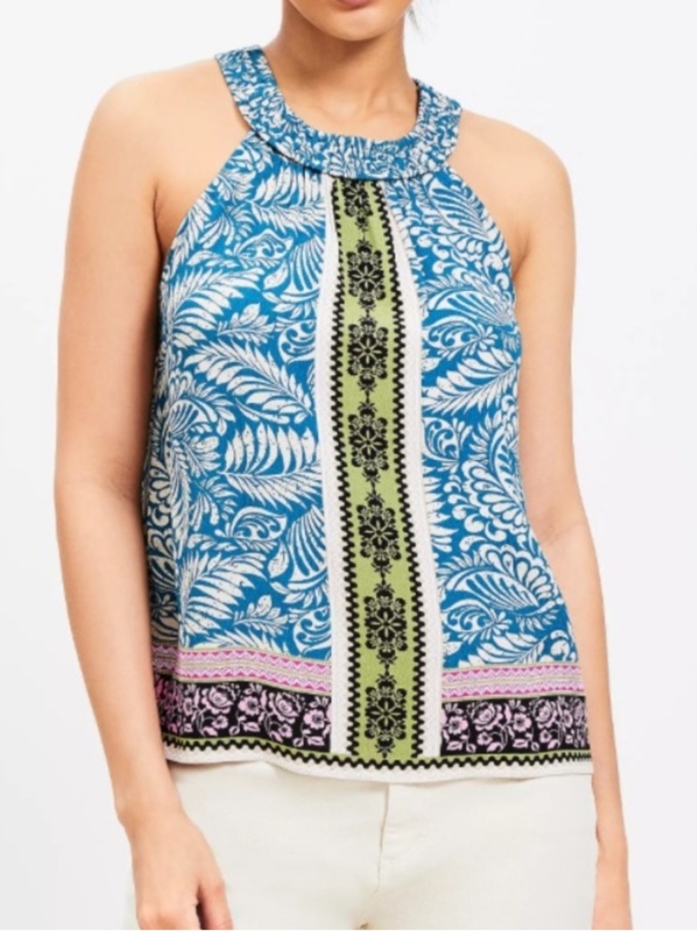 LOFT Palm Smocked Halter Top. Size L.